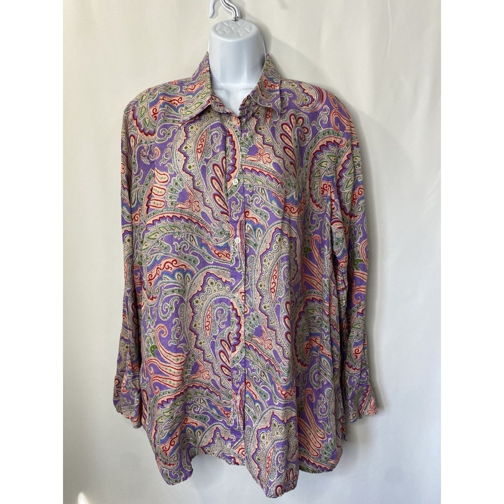 Lauren Ralph Lauren Women Paisley Linen Button-Up Shirt Measures XL Old Money